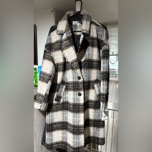 Nine West Black and Cream Striped Pea Coat
